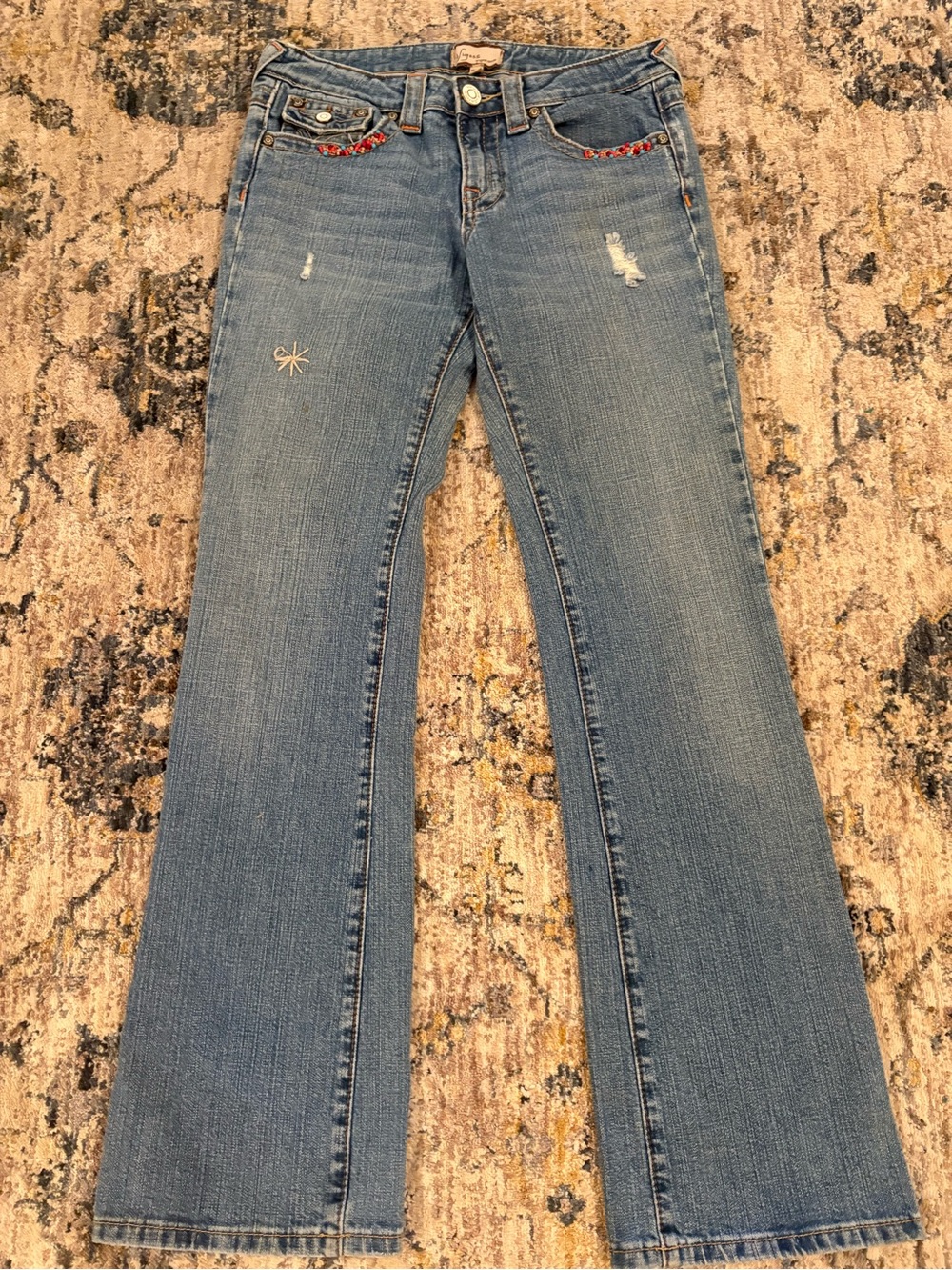 Y2K Vtg Vigoss 7/8 Beaded Embroidered Boot Cut Low Rise Jeans